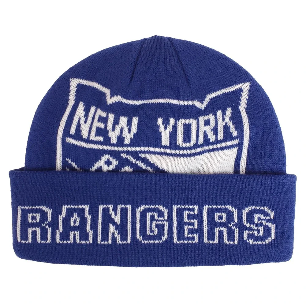 New York Rangers Mitchell & Ness NHL Cuff Knit Beanie Hat Cap Blue White NWT‎